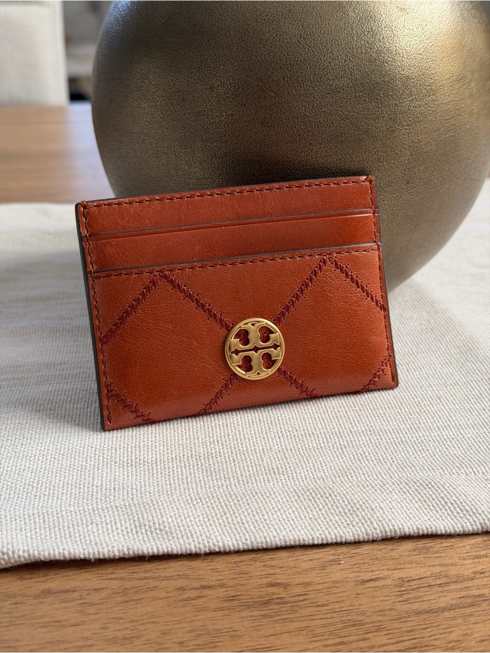 New tory burch Willa cardholder slim card case in dark whiskey
